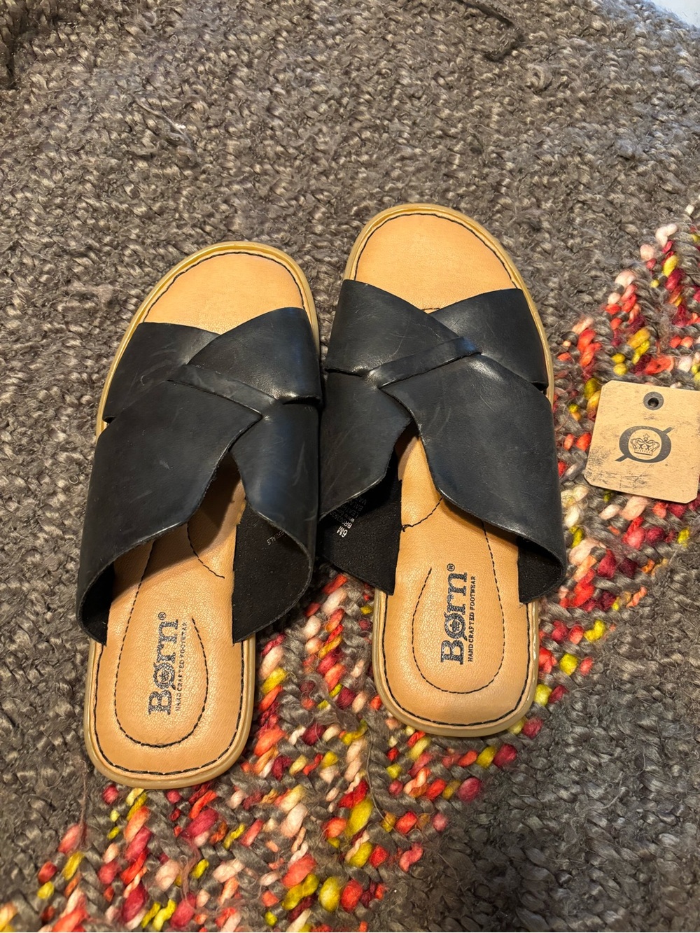 Born Black Leather Crisscross Slide Mules